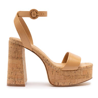 Larroude Dolly Sandal In Tan Leather And Natural Cork