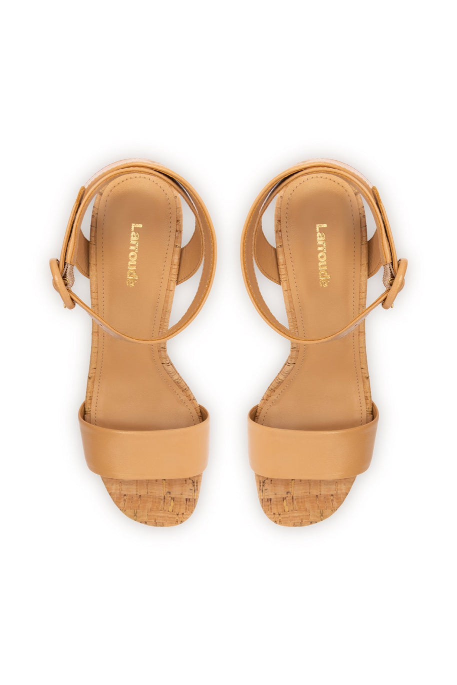 Larroude Dolly Sandal In Tan Leather And Natural Cork