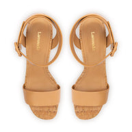 Larroude Dolly Sandal In Tan Leather And Natural Cork