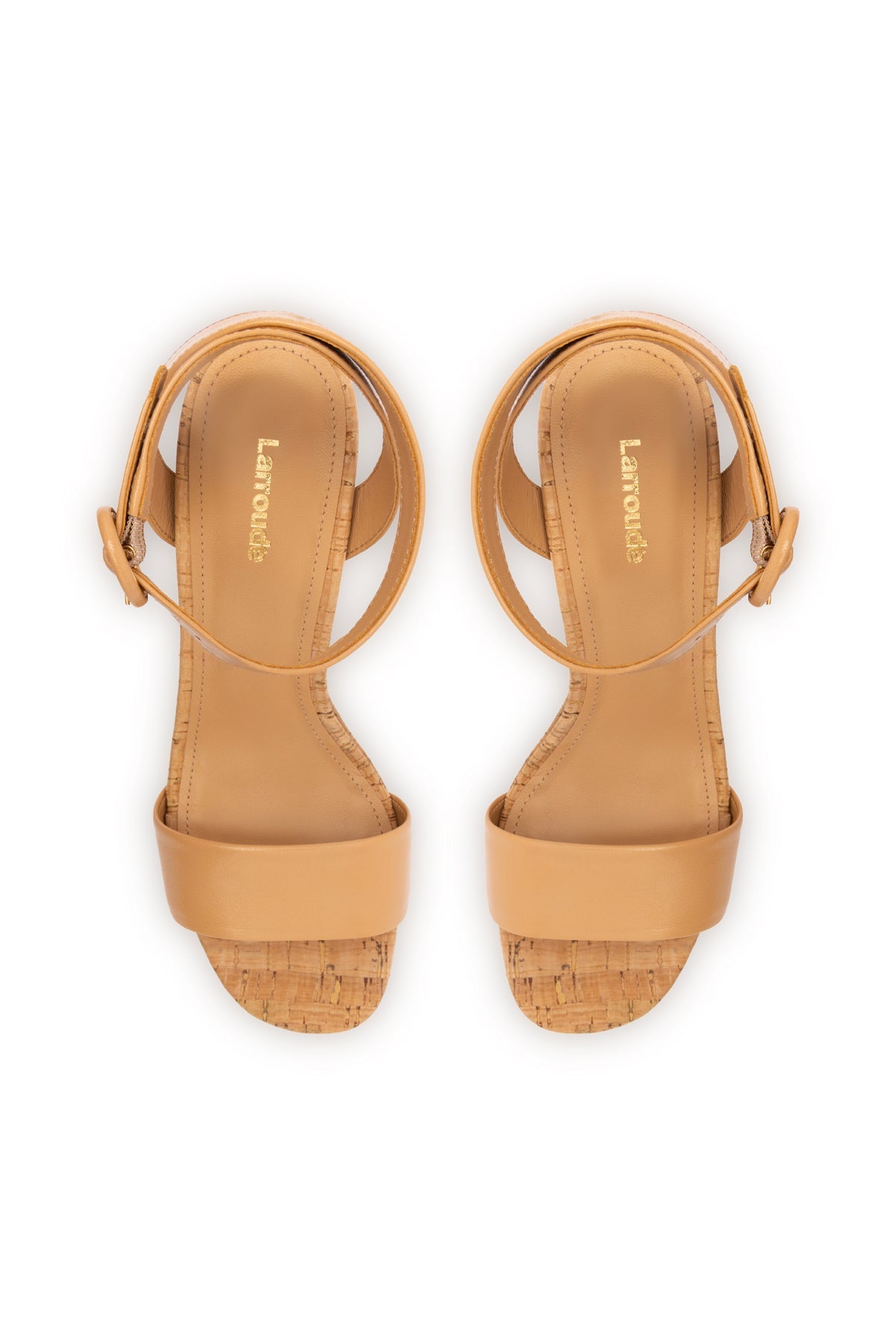 Larroude Dolly Sandal In Tan Leather And Natural Cork