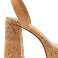 Larroude Dolly Sandal In Tan Leather And Natural Cork