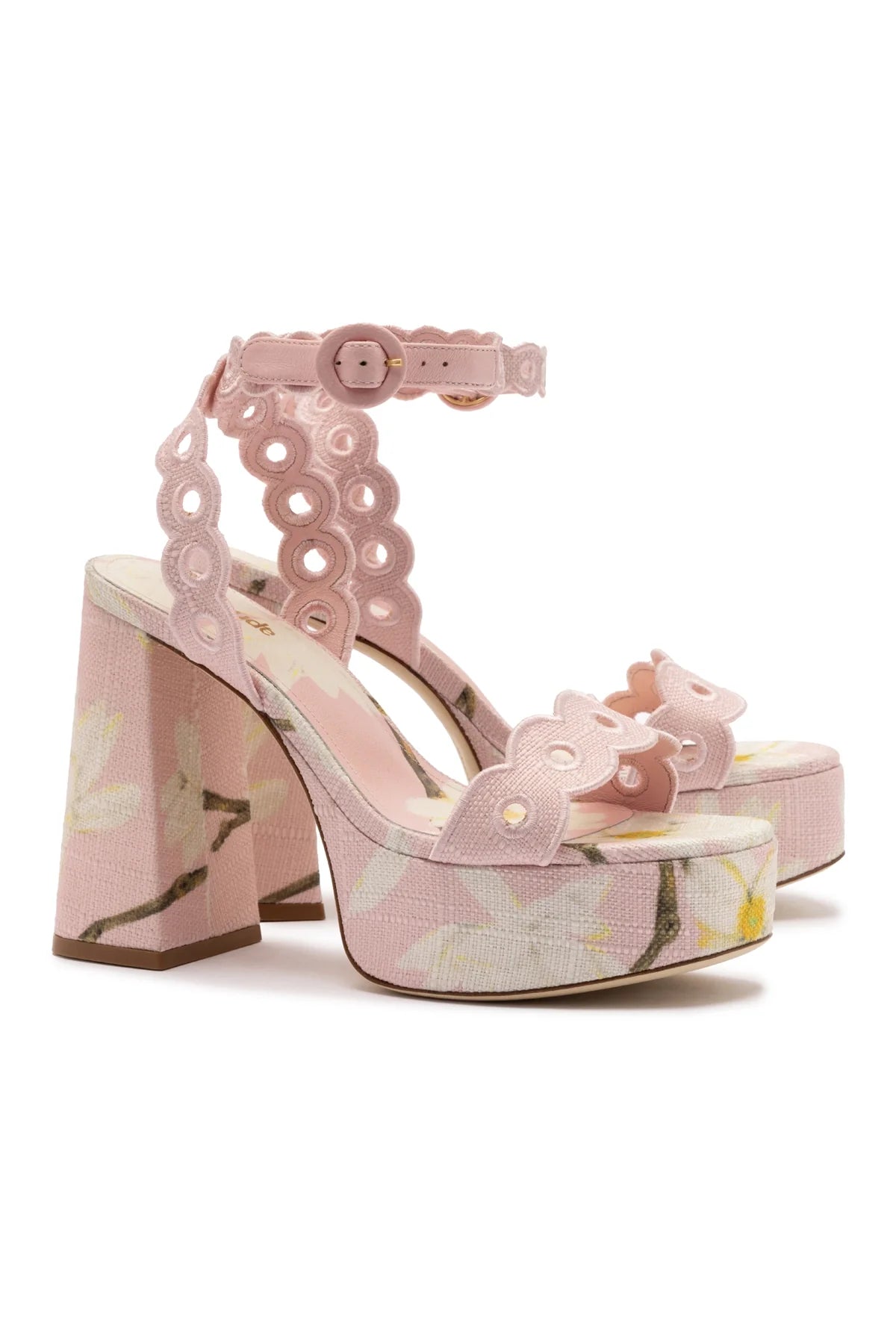 Larroude Dolly Broderie Sandal In Tulip Printed Raffia