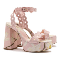 Larroude Dolly Broderie Sandal In Tulip Printed Raffia