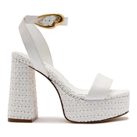 Larroude Dolly Verona Sandal In White Leather and White Raffia