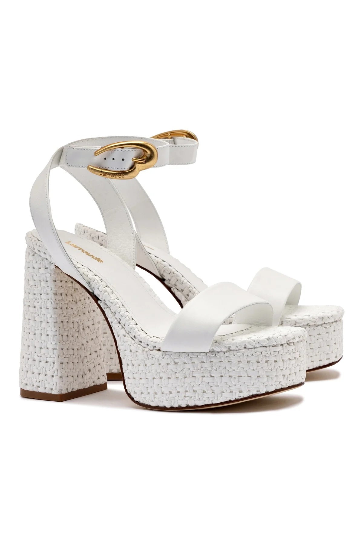 Larroude Dolly Verona Sandal In White Leather and White Raffia