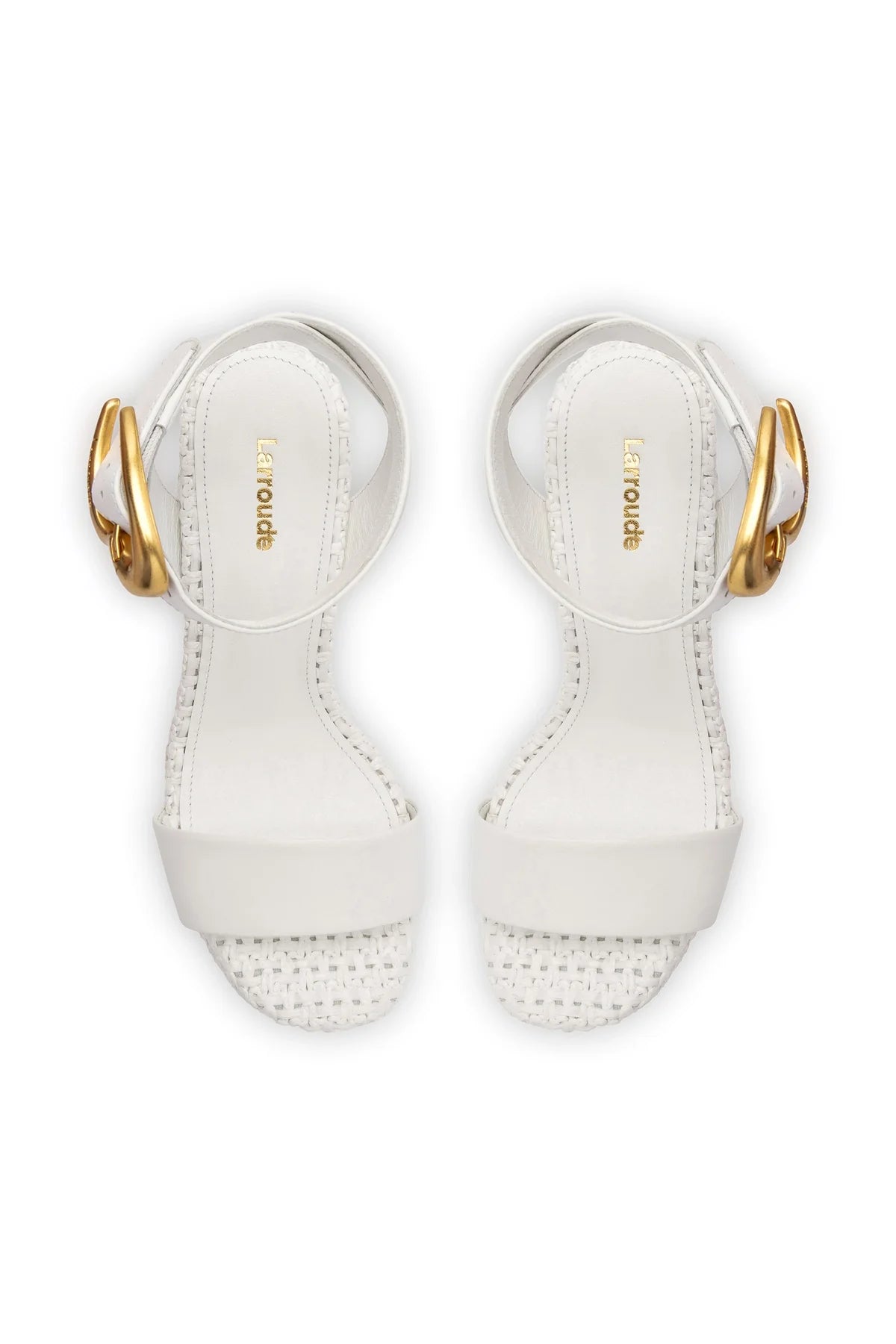 Larroude Dolly Verona Sandal In White Leather and White Raffia