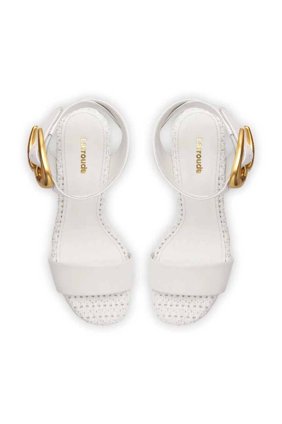 Larroude Dolly Verona Sandal In White Leather and White Raffia