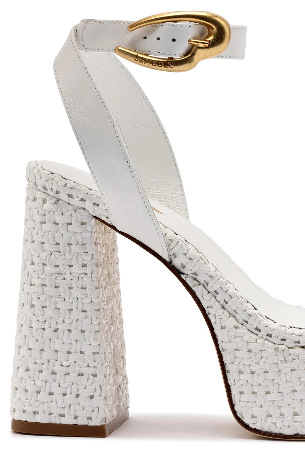 Larroude Dolly Verona Sandal In White Leather and White Raffia