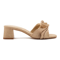 Larroude Brigitte Ruffle Mule In Beige Raffia