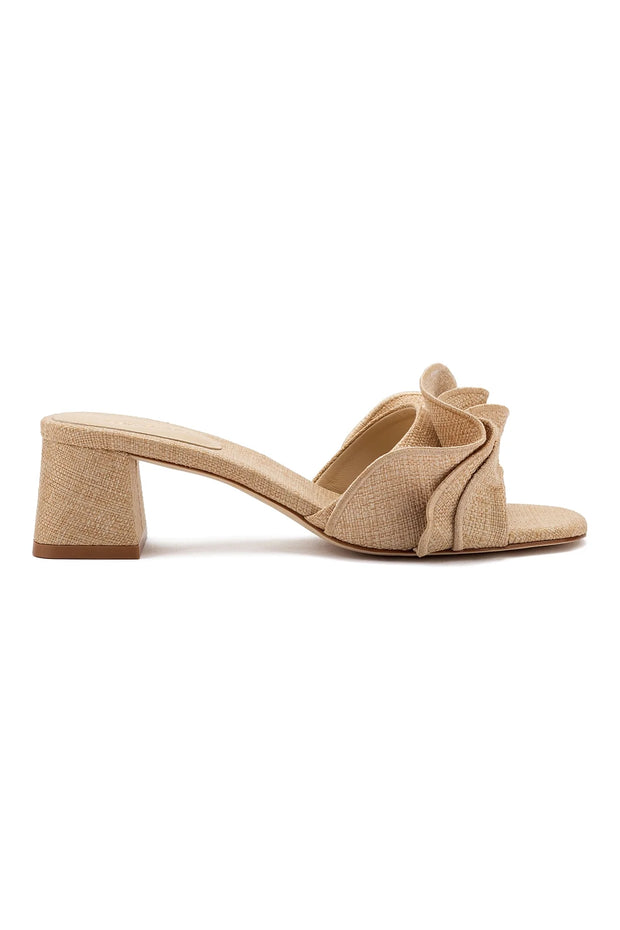 Larroude Brigitte Ruffle Mule In Beige Raffia