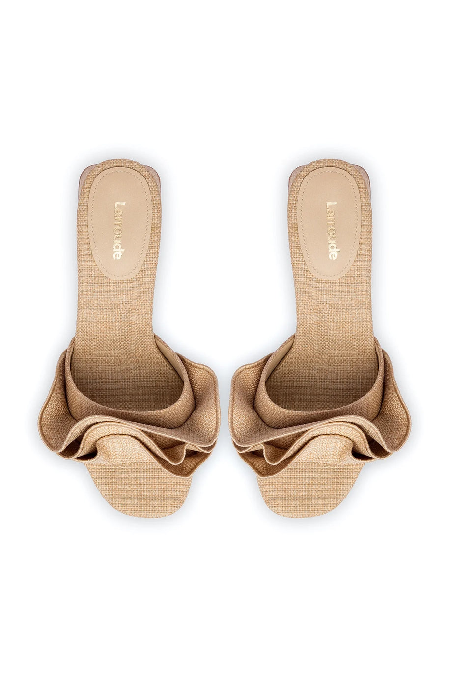 Larroude Brigitte Ruffle Mule In Beige Raffia