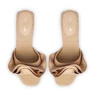 Larroude Brigitte Ruffle Mule In Beige Raffia