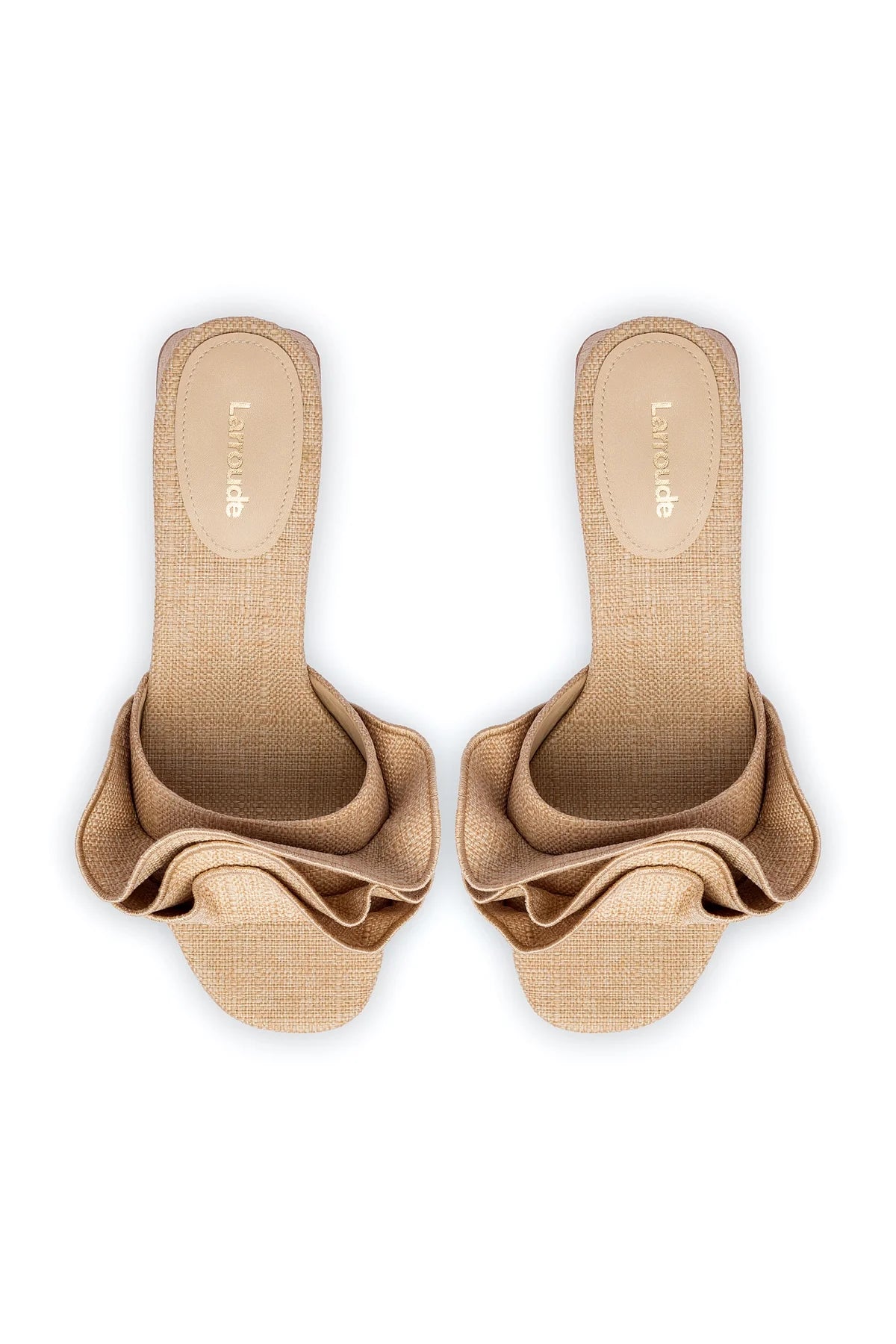Larroude Brigitte Ruffle Mule In Beige Raffia