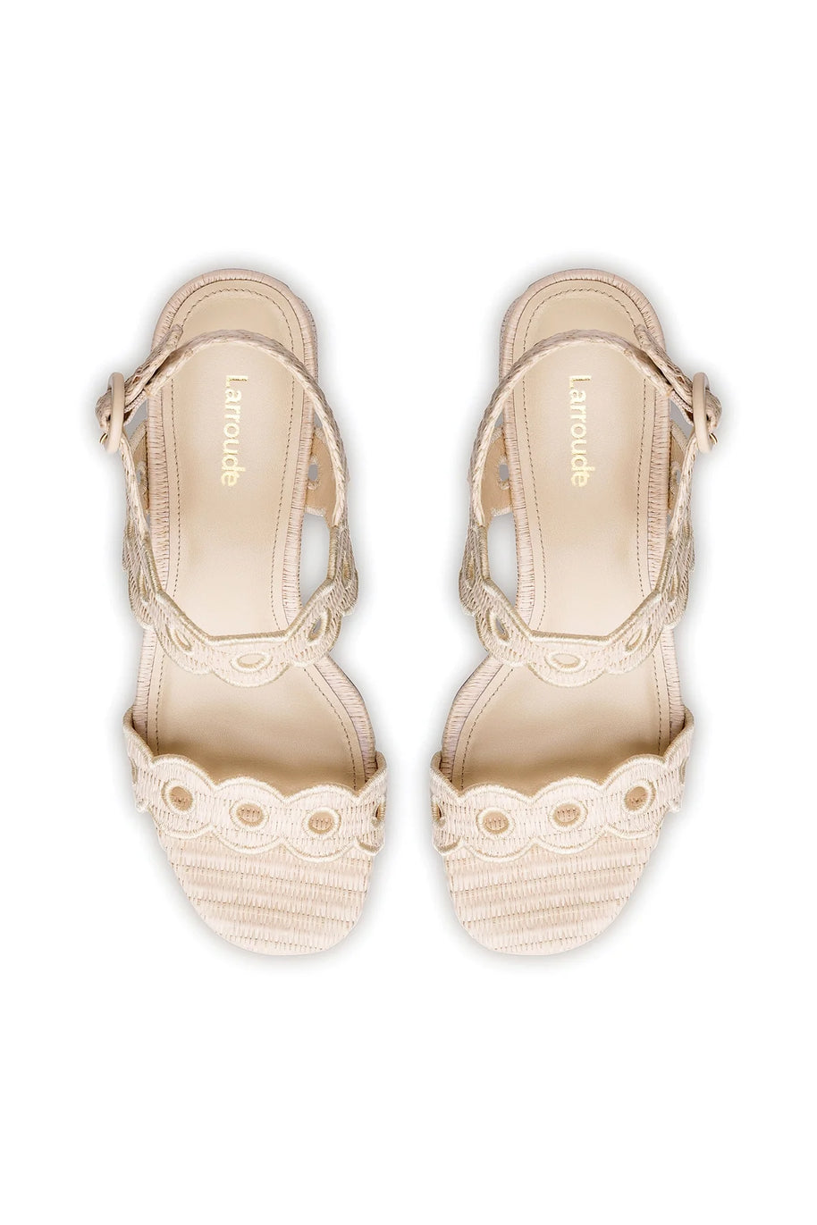 Larroude Florence Broderie Sandal In Natural Raffia