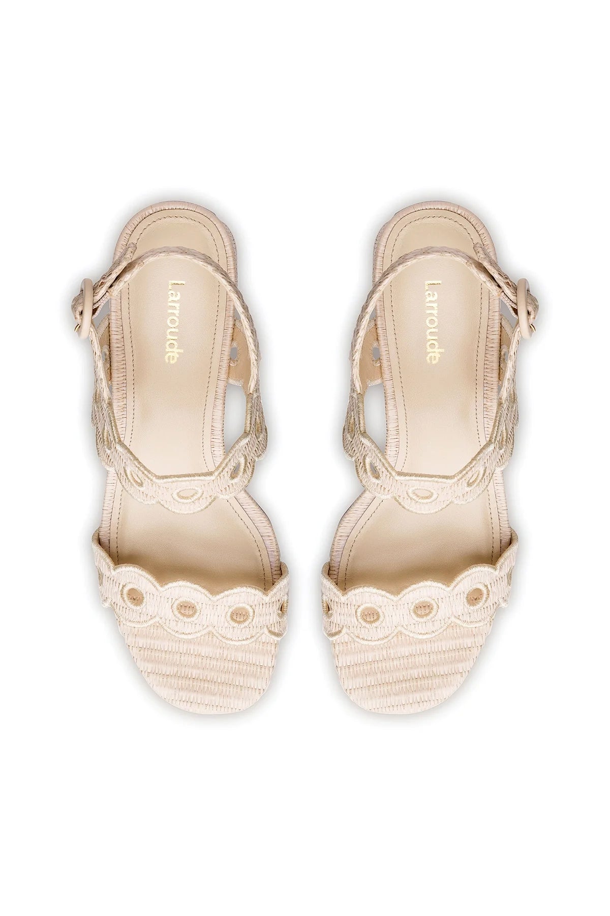 Larroude Florence Broderie Sandal In Natural Raffia