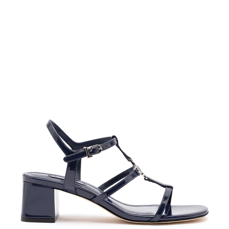 Larroude Hana Block In Navy Patent Leather