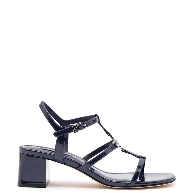 Larroude Hana Block In Navy Patent Leather
