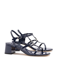 Larroude Hana Block In Navy Patent Leather
