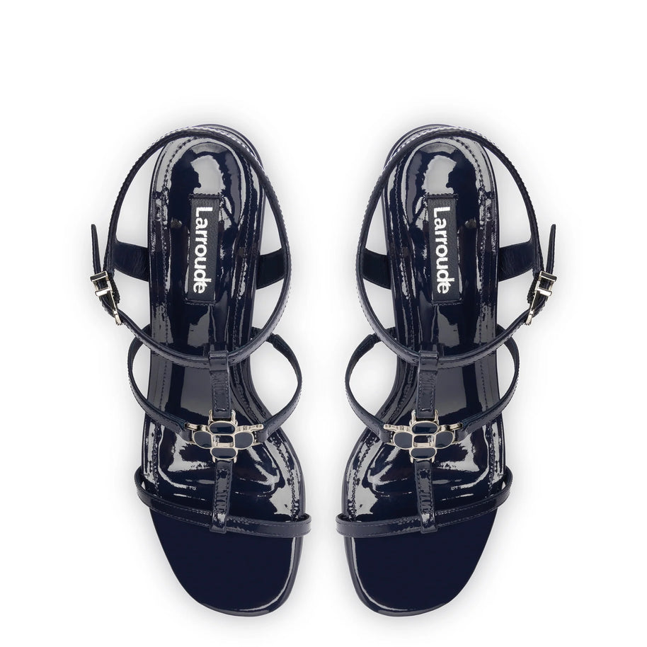 Larroude Hana Block In Navy Patent Leather