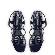 Larroude Hana Block In Navy Patent Leather