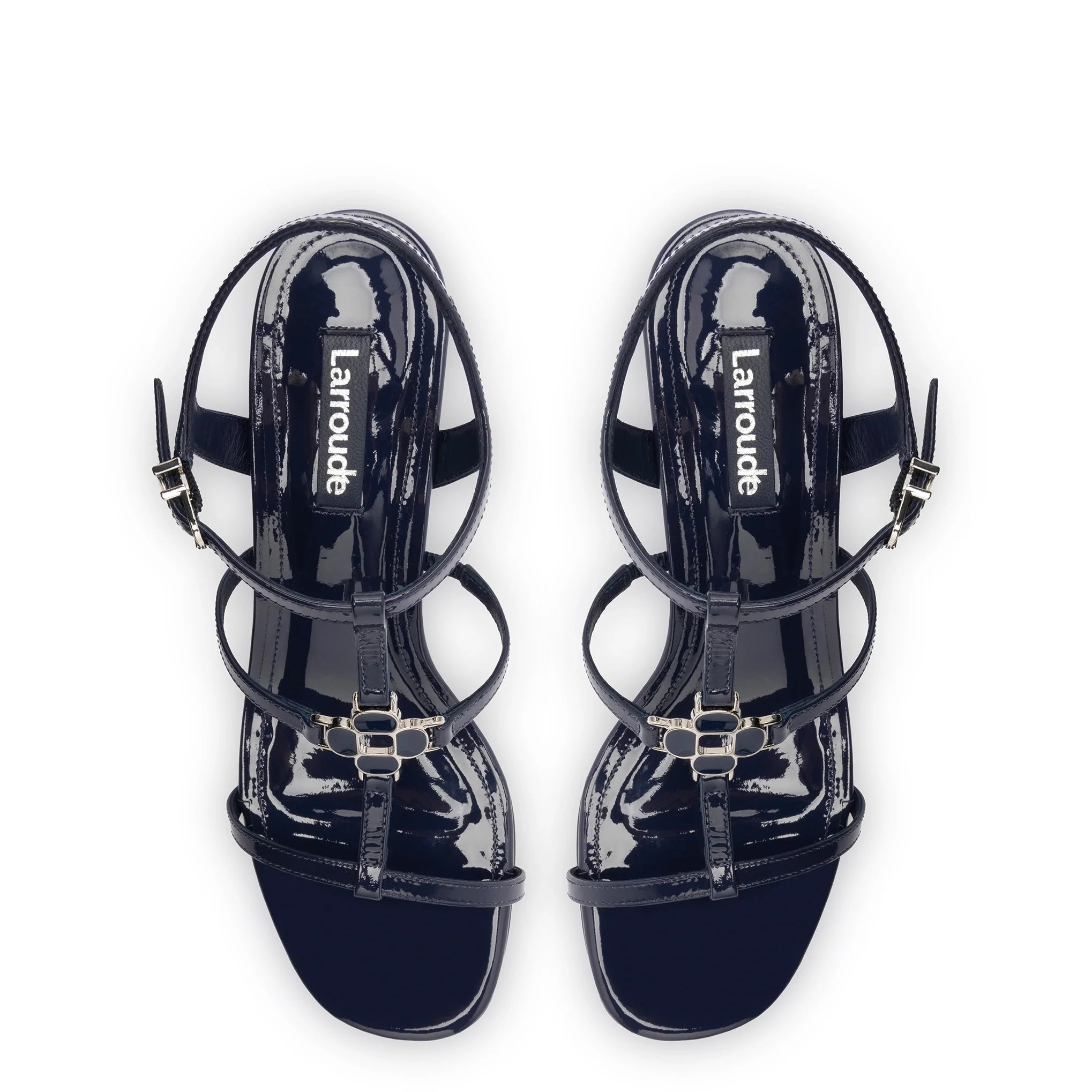 Larroude Hana Block In Navy Patent Leather