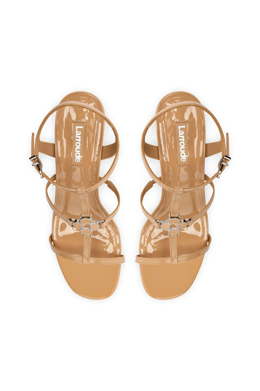 Larroude Hana Block In Tan Patent Leather