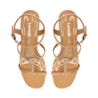 Larroude Hana Block In Tan Patent Leather
