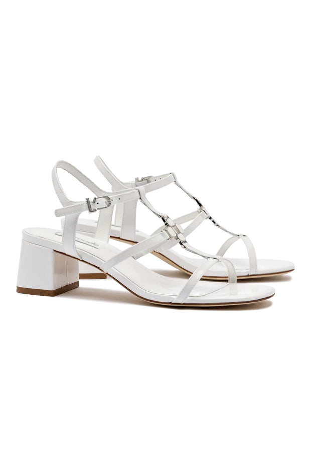 Larroude Hana Block In White Patent Leather