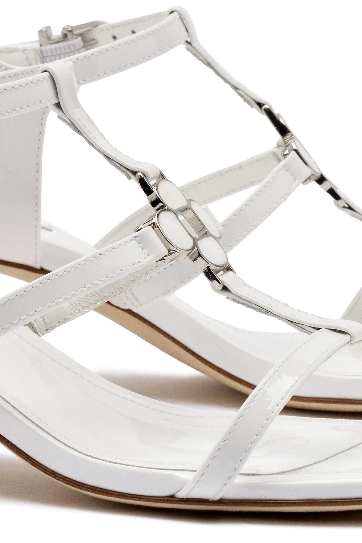 Larroude Hana Block In White Patent Leather