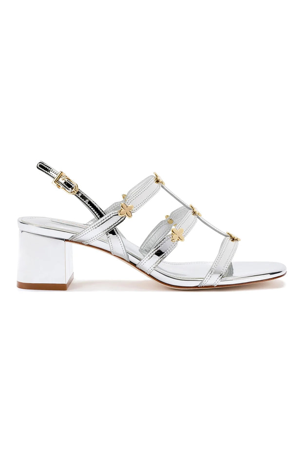 Larroude Harmony Block Sandal In Silver Specchio