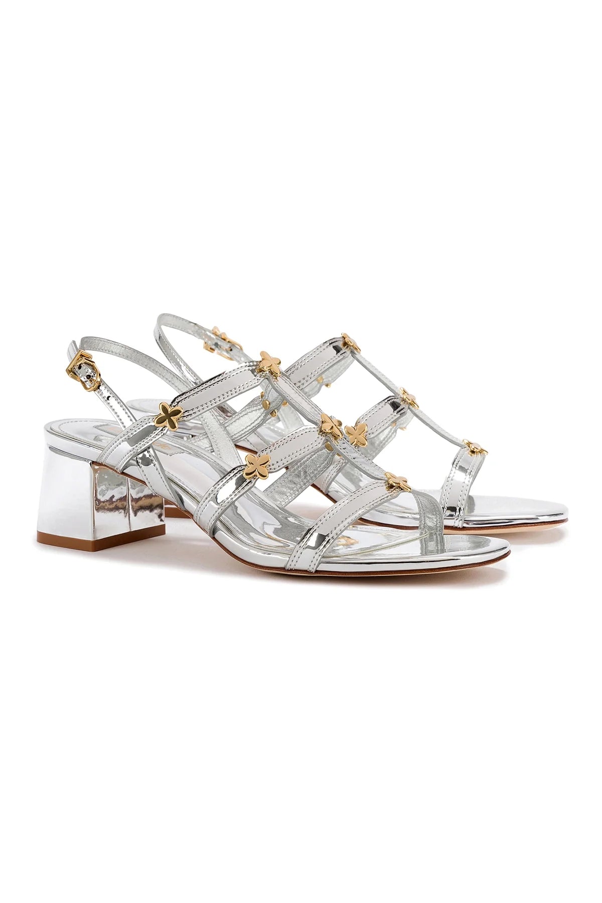 Larroude Harmony Block Sandal In Silver Specchio