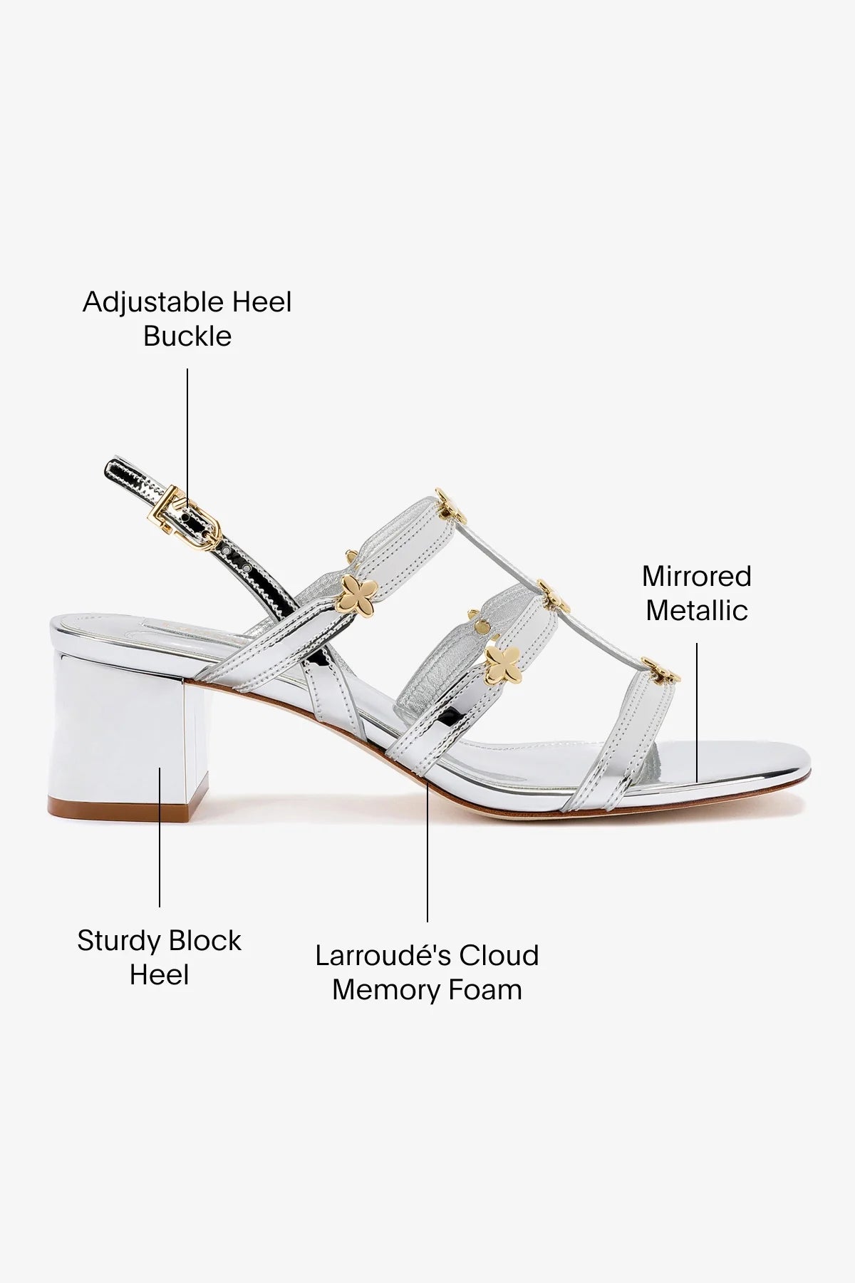 Larroude Harmony Block Sandal In Silver Specchio