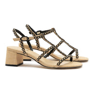 Larroude Milanina Block Sandal In Beige Raffia