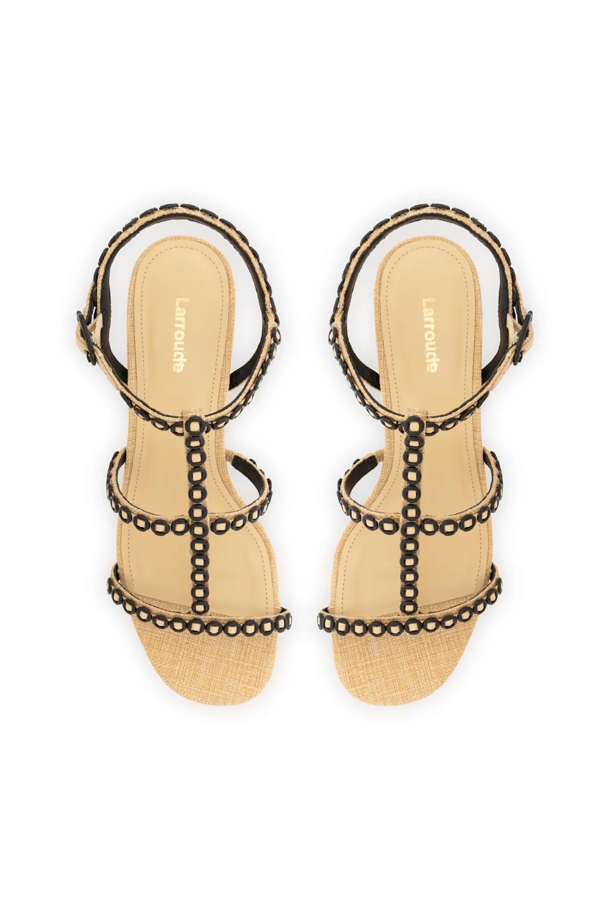 Larroude Milanina Block Sandal In Beige Raffia