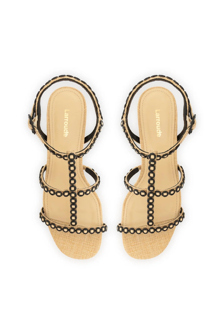Larroude Milanina Block Sandal In Beige Raffia