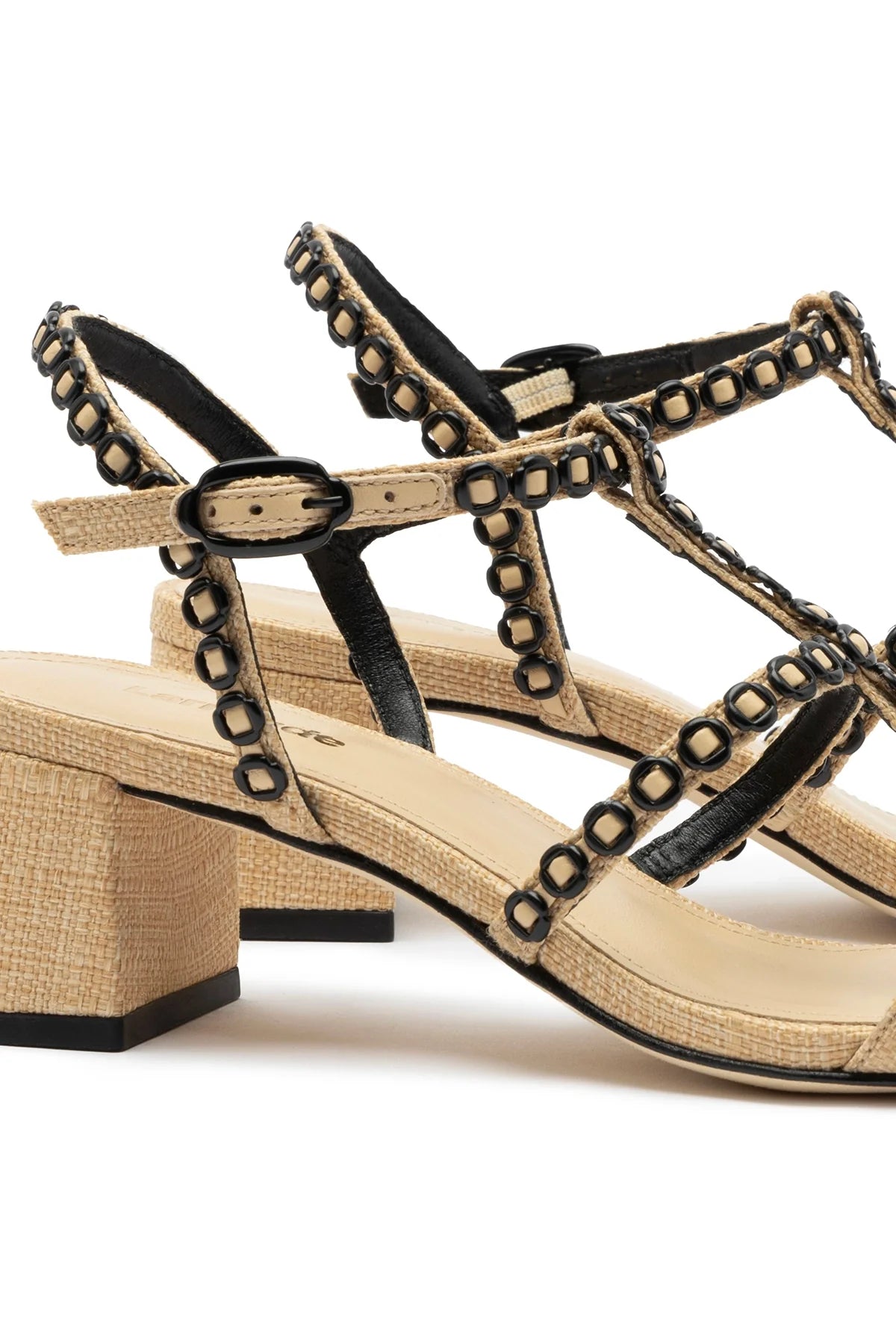 Larroude Milanina Block Sandal In Beige Raffia