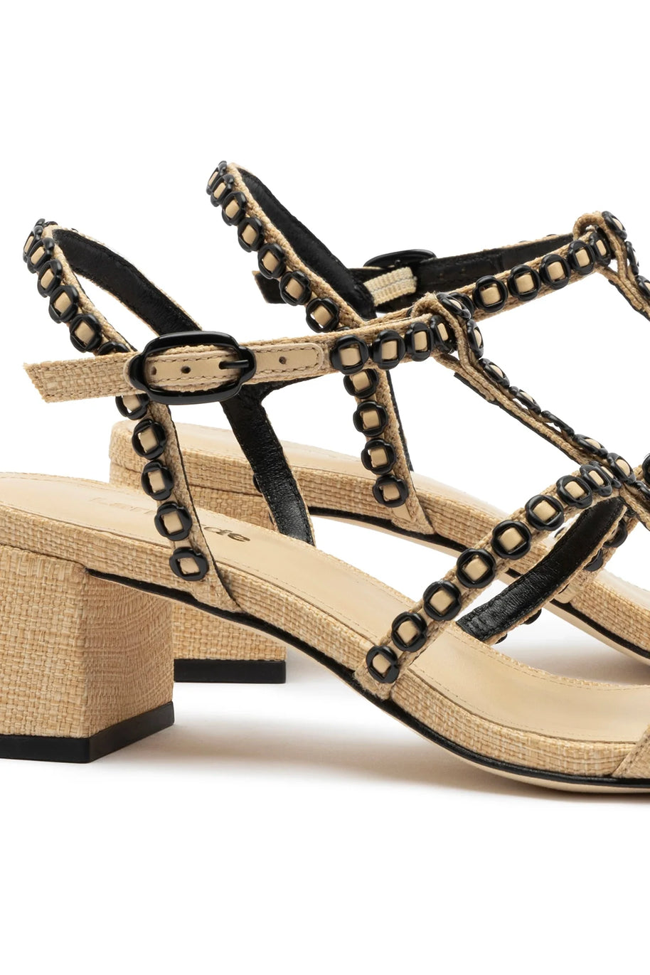 Larroude Milanina Block Sandal In Beige Raffia