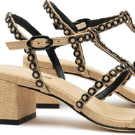 Larroude Milanina Block Sandal In Beige Raffia