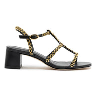 Larroude Milanina Block Sandal In Black Leather