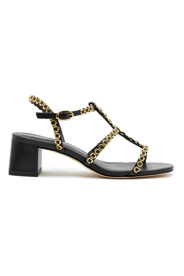 Larroude Milanina Block Sandal In Black Leather