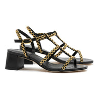 Larroude Milanina Block Sandal In Black Leather