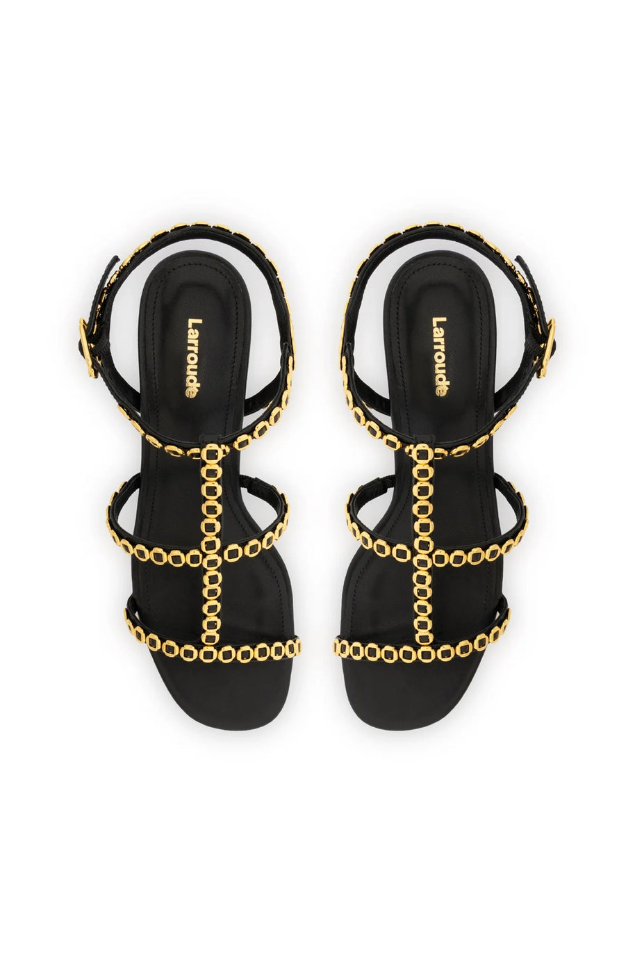 Larroude Milanina Block Sandal In Black Leather