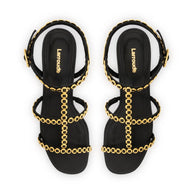 Larroude Milanina Block Sandal In Black Leather