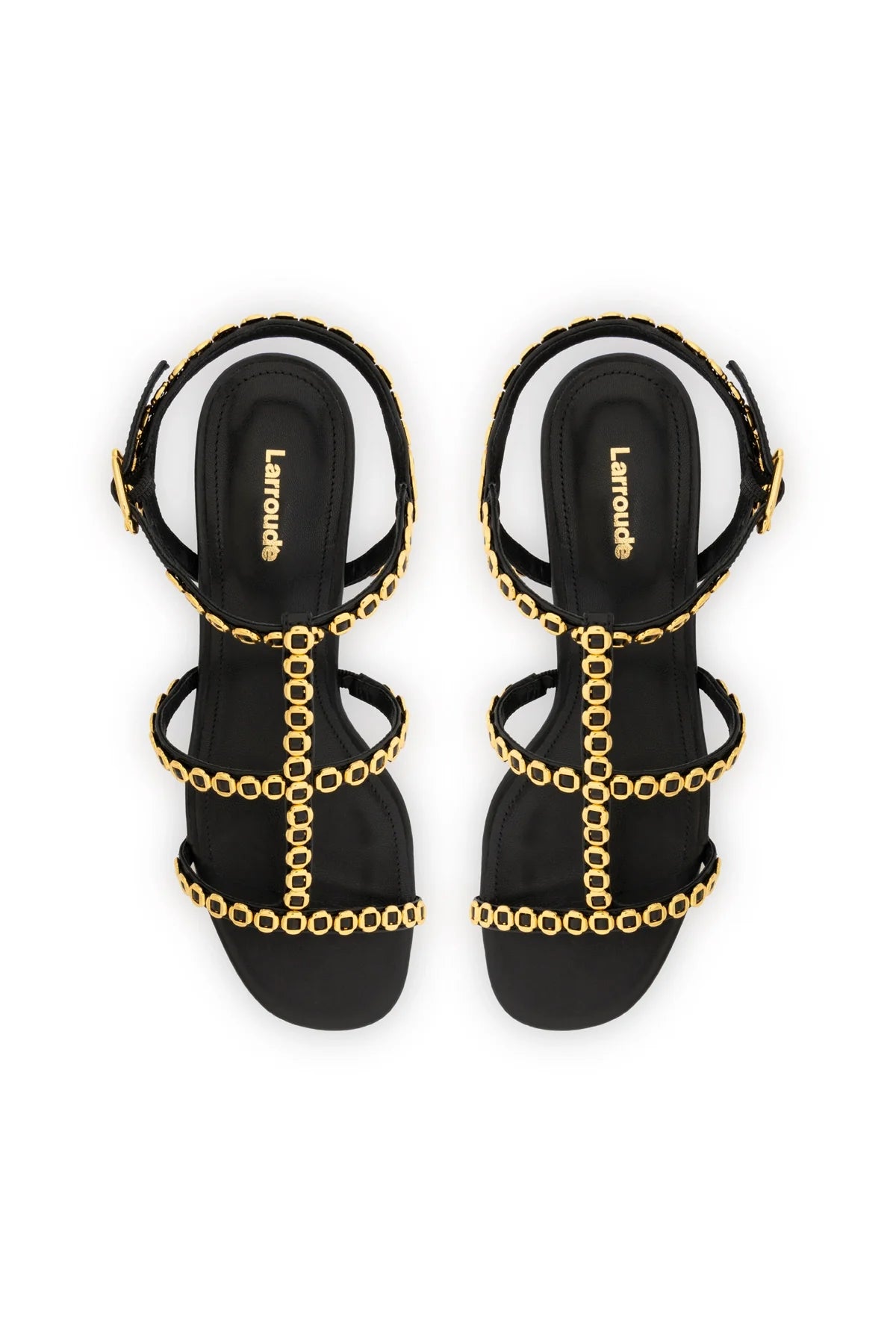 Larroude Milanina Block Sandal In Black Leather