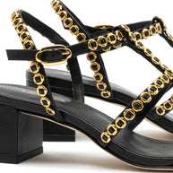 Larroude Milanina Block Sandal In Black Leather