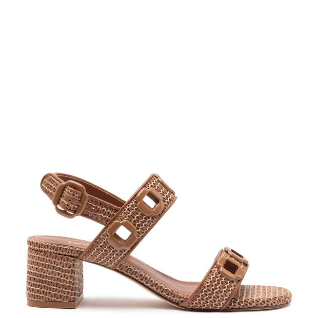 Larroude Milan Sandal In Caramel Wave Raffia