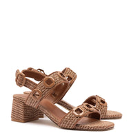 Larroude Milan Sandal In Caramel Wave Raffia