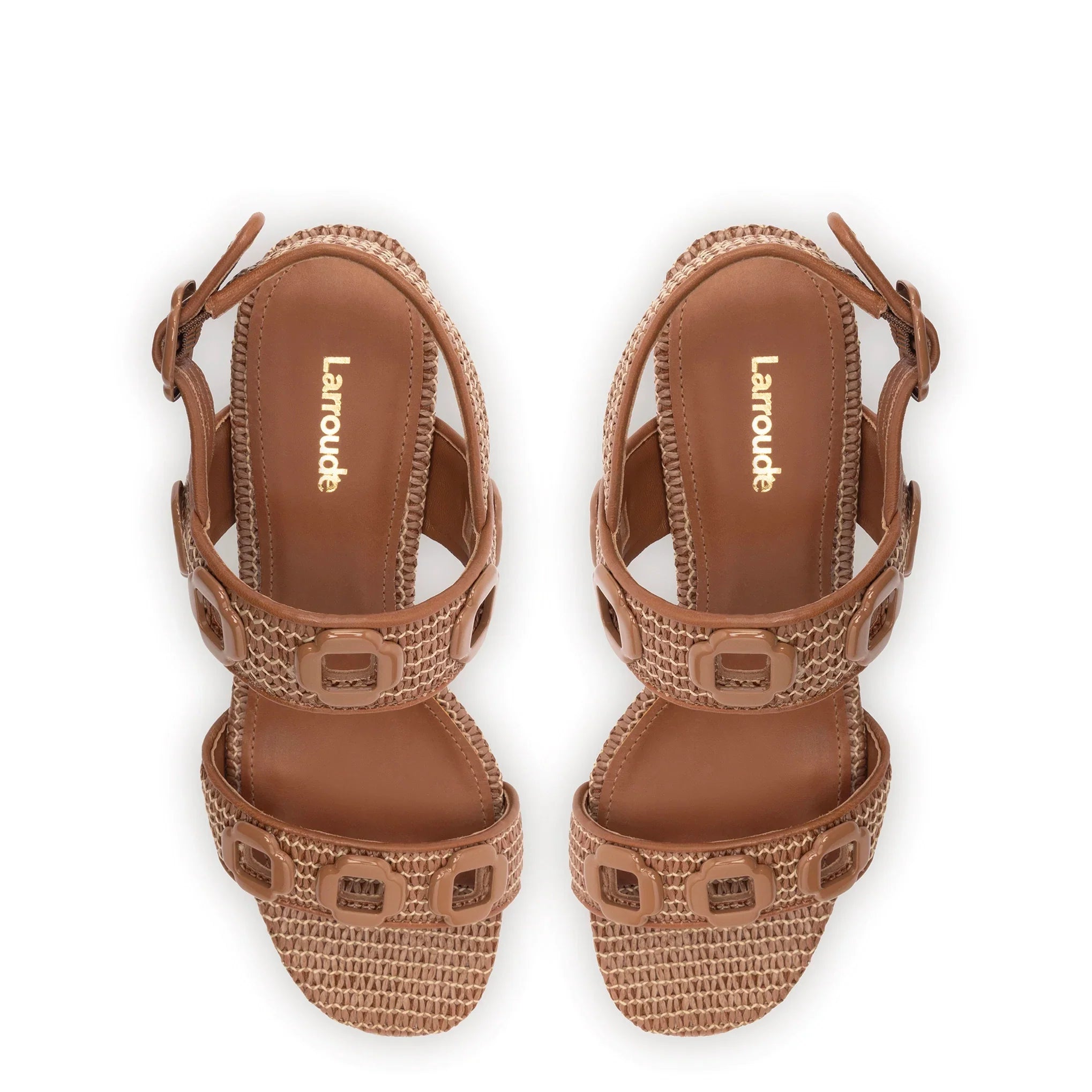 Larroude Milan Sandal In Caramel Wave Raffia