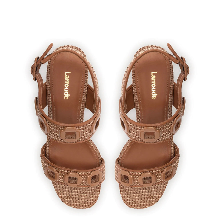 Larroude Milan Sandal In Caramel Wave Raffia