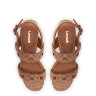 Larroude Milan Sandal In Caramel Wave Raffia